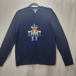 Loft 604 Men Size Medium Classic  Cotton Front‎ Embroidered Robot Knit Sweater